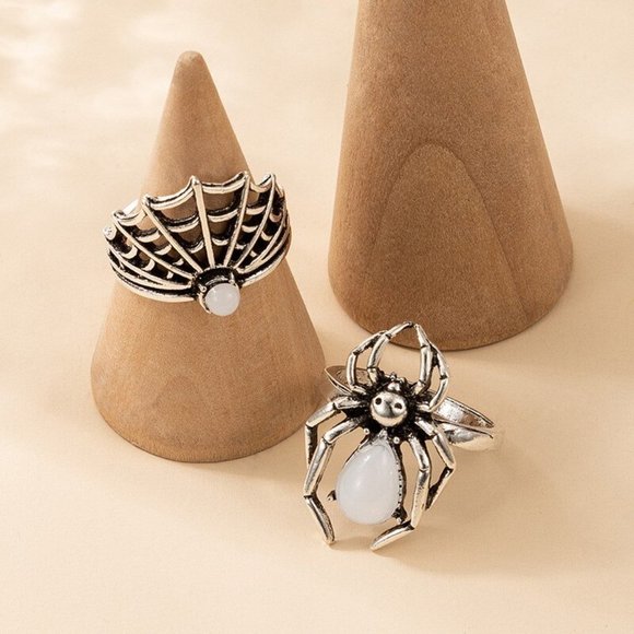 Goth Pearl Spiderweb Ring Set - Picture 6 of 6